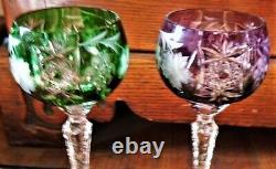 Six 24% Lead Crysal AJKA Wine Glasses Grape Cut to Clear Hungary 8in. Marsala