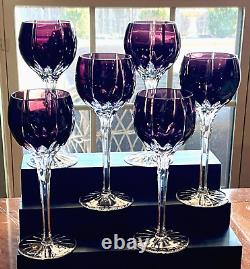 Six (6) Hand-Cut AJKA Wine Glasses, Castille, 8 Tall, in Amethyst/Purple