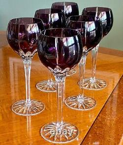 Six (6) Hand-Cut AJKA Wine Glasses, Castille, 8 Tall, in Amethyst/Purple