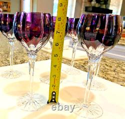 Six (6) Hand-Cut AJKA Wine Glasses, Castille, 8 Tall, in Amethyst/Purple