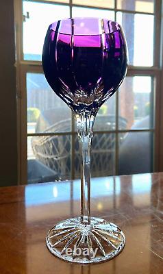 Six (6) Hand-Cut AJKA Wine Glasses, Castille, 8 Tall, in Amethyst/Purple