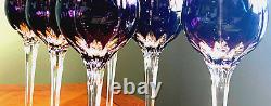 Six (6) Hand-Cut AJKA Wine Glasses, Castille, 8 Tall, in Amethyst/Purple