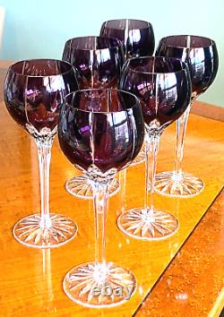 Six (6) Hand-Cut AJKA Wine Glasses, Castille, 8 Tall, in Amethyst/Purple