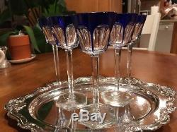 Six Baccarat Harcourt Cut Crystal Rhine Wine Glasses Blue