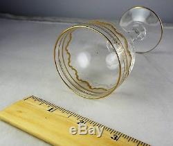 Six St. Louis Crystal Beethoven Wine Glasses #851 Etched Frosted Band Gold Tr