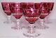 Six Val St. Lambert Cranberry Cut to Clear Crystal Wine Glass Glasses