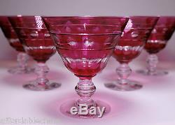 Six Val St. Lambert Cranberry Ruby Cut to Clear Crystal Wine Glass Glasses