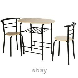 Small Bistro Dining Set Modern 3 Piece 1 Table 2 Chairs Kitchen Wine Rack Pub