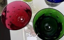 St Louis Crystal BUBBLES Tall Hock Wine Glasses- RED & GREEN