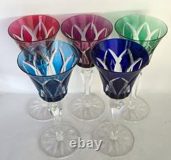 St Louis Crystal Cut Glass Wine Hocks Goblets Camargue set 5 EUC Signed 8 Tall