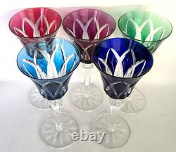 St Louis Crystal Cut Glass Wine Hocks Goblets Camargue set 5 EUC Signed 8 Tall