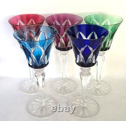 St Louis Crystal Cut Glass Wine Hocks Goblets Camargue set 5 EUC Signed 8 Tall