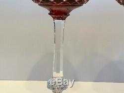 St Louis Crystal France Cranberry Cut Crystal Hock Wine Glasses Set of 3