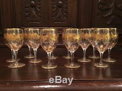 St. Louis Crystal Gold Massenet Wine Glasses Set of 12 Excellent Condition