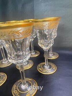 St Louis Crystal Gold Thistle Wine Glass Goblet Solid Band Made In France