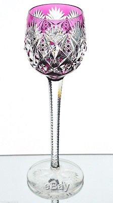 St Louis Florence Amethyst Purple Cut to Clear Crystal Wine Goblet 9.5 Signed