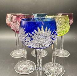 St. Louis France Crystal Set of 6 Cut to Clear Multicolor 7.5 Hock Wine Glasses