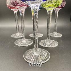 St. Louis France Crystal Set of 6 Cut to Clear Multicolor 7.5 Hock Wine Glasses