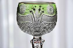 St Louis France Gold Lt Green Cut to Clear Crystal Wine Goblet Air Twist Stem