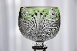 St Louis France Gold Lt Green Cut to Clear Crystal Wine Goblet Air Twist Stem