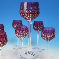 St Louis French Crystal Red Ruby Cut to Clear 7 Wine Hock Glasses 8 inches