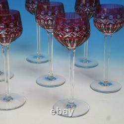 St Louis French Crystal Red Ruby Cut to Clear 7 Wine Hock Glasses 8 inches