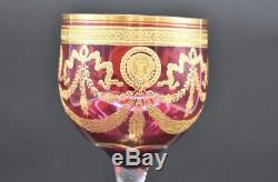St Louis French Cut Crystal Cranberry Burgundy Gold Encrusted 7 3/4 Wine Glass