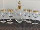 St. Louis Gold Encrusted Crystal Decanter and Sherry Glasses