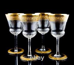 St Louis Thistle Continental Goblet 7 Wine Glasses Set of 4 Gold Rim France