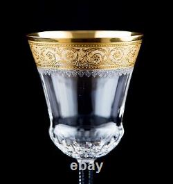 St Louis Thistle Continental Goblet 7 Wine Glasses Set of 4 Gold Rim France