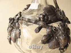 Sterling Silver Overlay CLARET WINE cut crystal Glass DECANTER BOTTLE 13 grapes