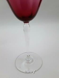 Steuben (unmarked) Amethyst Optic Rib Wine Glasses Crystal Set of 2