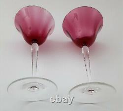 Steuben (unmarked) Amethyst Optic Rib Wine Glasses Crystal Set of 2