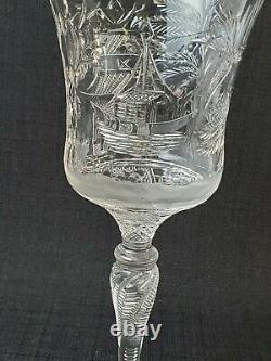 Stevens & Williams Chinoiserie Blown & Cut Crystal Willow Pattern Stem/Glass