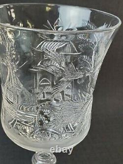 Stevens & Williams Chinoiserie Blown & Cut Crystal Willow Pattern Stem/Glass