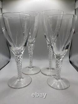 Stuart England Signed Ariel Spiral Air Twist Stem Crystal Wine Glasses (4)