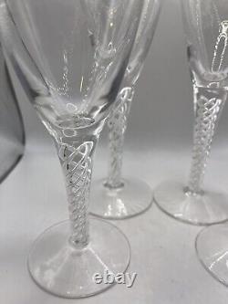 Stuart England Signed Ariel Spiral Air Twist Stem Crystal Wine Glasses (4)