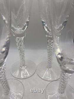 Stuart England Signed Ariel Spiral Air Twist Stem Crystal Wine Glasses (4)