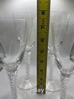 Stuart England Signed Ariel Spiral Air Twist Stem Crystal Wine Glasses (4)