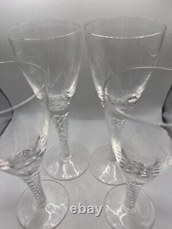 Stuart England Signed Ariel Spiral Air Twist Stem Crystal Wine Glasses (4)