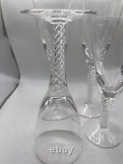 Stuart England Signed Ariel Spiral Air Twist Stem Crystal Wine Glasses (4)