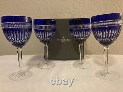 Stunning 4 Piece Set Waterford Crystal Cobalt Blue Clarendon Water/Wine Goblets