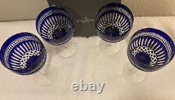 Stunning 4 Piece Set Waterford Crystal Cobalt Blue Clarendon Water/Wine Goblets