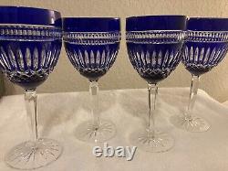 Stunning 4 Piece Set Waterford Crystal Cobalt Blue Clarendon Water/Wine Goblets
