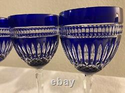 Stunning 4 Piece Set Waterford Crystal Cobalt Blue Clarendon Water/Wine Goblets