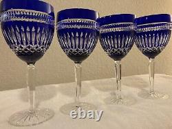 Stunning 4 Piece Set Waterford Crystal Cobalt Blue Clarendon Water/Wine Goblets