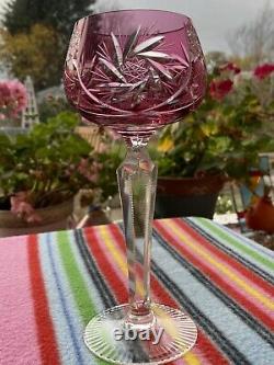 Stunning Bohemian Crystal Coloured Wine / Hock Glasses Set Of 6 Mint & Unused