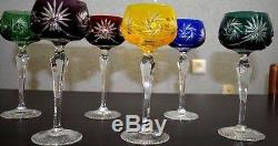 Stunning Crystal Colored Cut To Clear Czech Bohemian Wine Glass Set Of 6