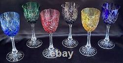 Stunning Faberge Crystal Odessa, Set of 6 Wine Glasses, Multi Colored Hock, Mint