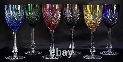 Stunning Faberge Crystal Odessa, Set of 6 Wine Glasses, Multi Colored Hock, Mint